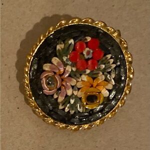 Floral Mosaic Brooch with Gold Accents
